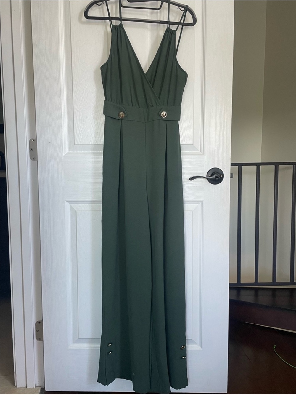 Zara Dark Green Wide-Leg Jumpsuit with Gold Buttons